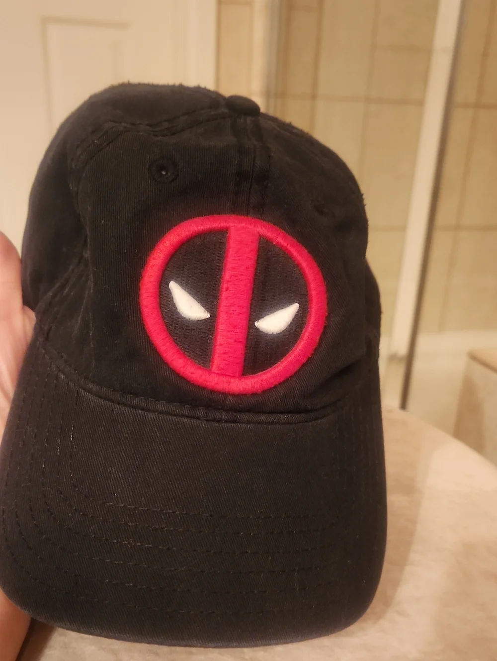 Marvel Kids Black Cap with Red Deadpool Emblem